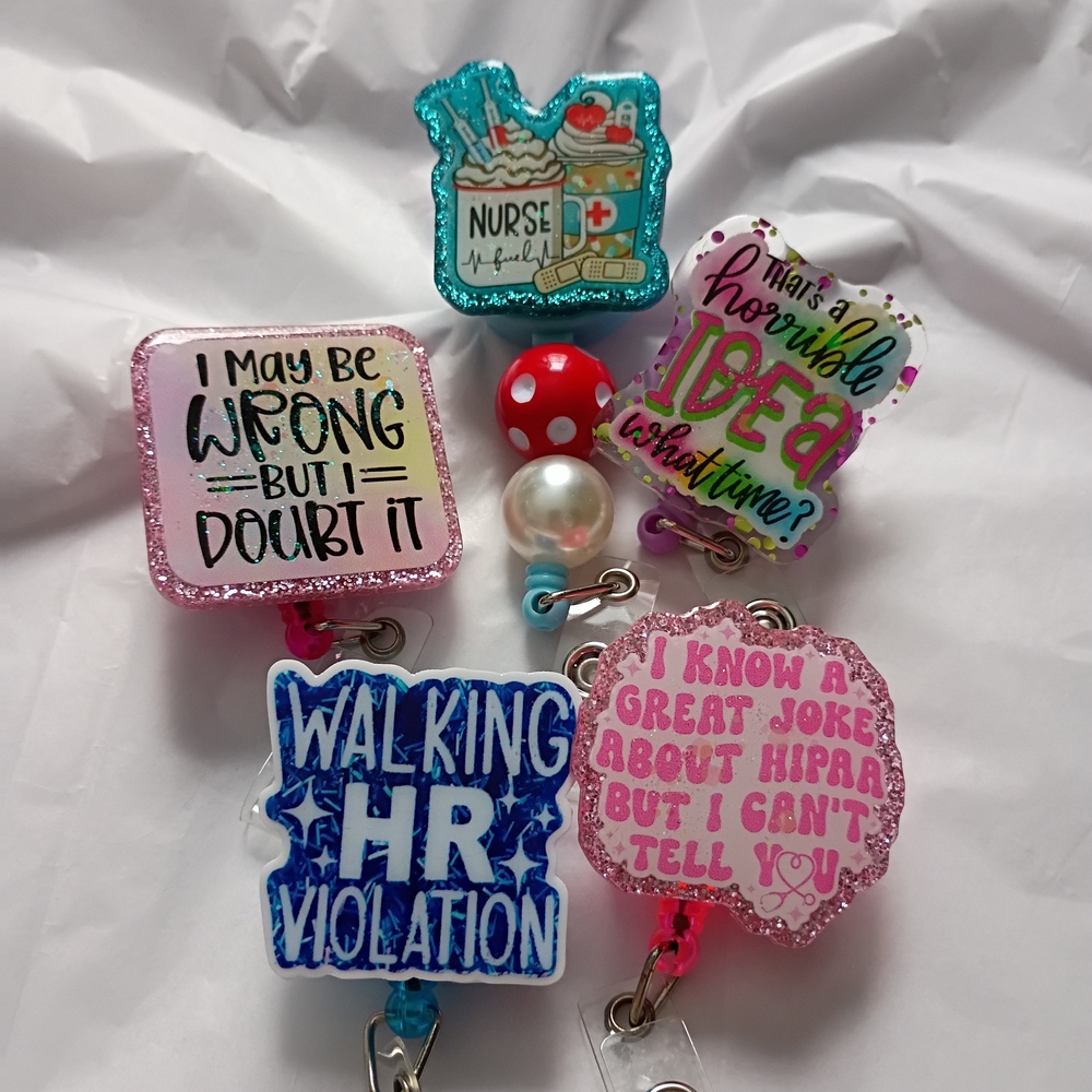Nurse Badge Reels, 5 Piece Bundle, Retractable Pull - Picture 2 of 10